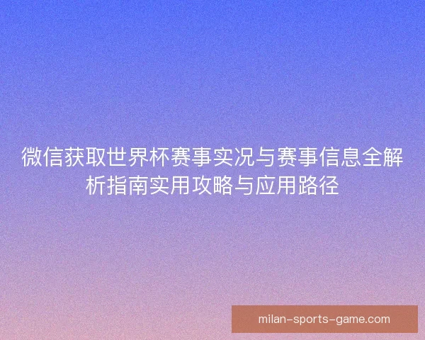微信获取世界杯赛事实况与赛事信息全解析指南实用攻略与应用路径