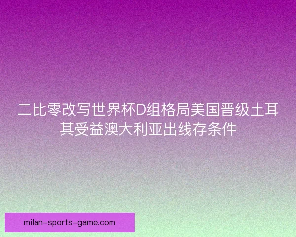 二比零改写世界杯D组格局美国晋级土耳其受益澳大利亚出线存条件